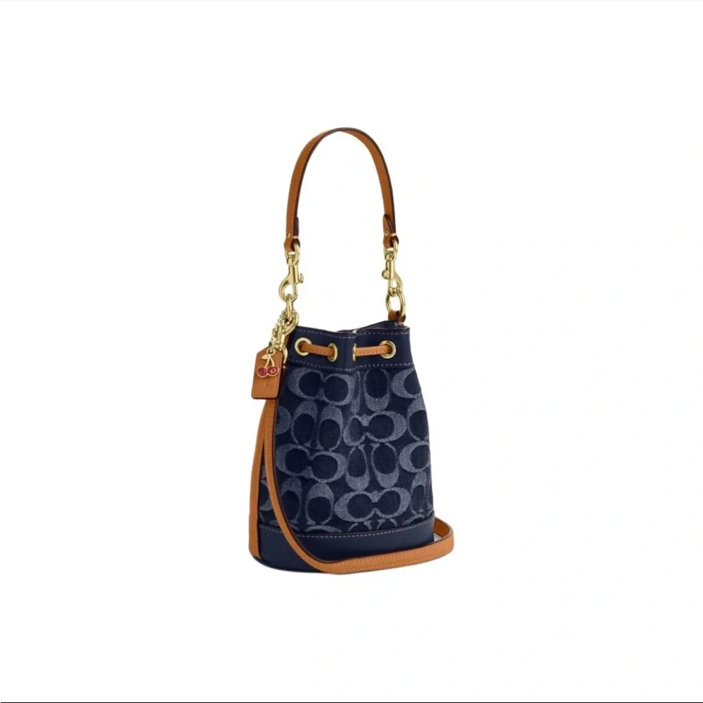 NWT！COACH MINI BUCKET BAG IN SIGNATURE DENIM（CY740）gift receipt FAST SHIPPING - Picture 9 of 12